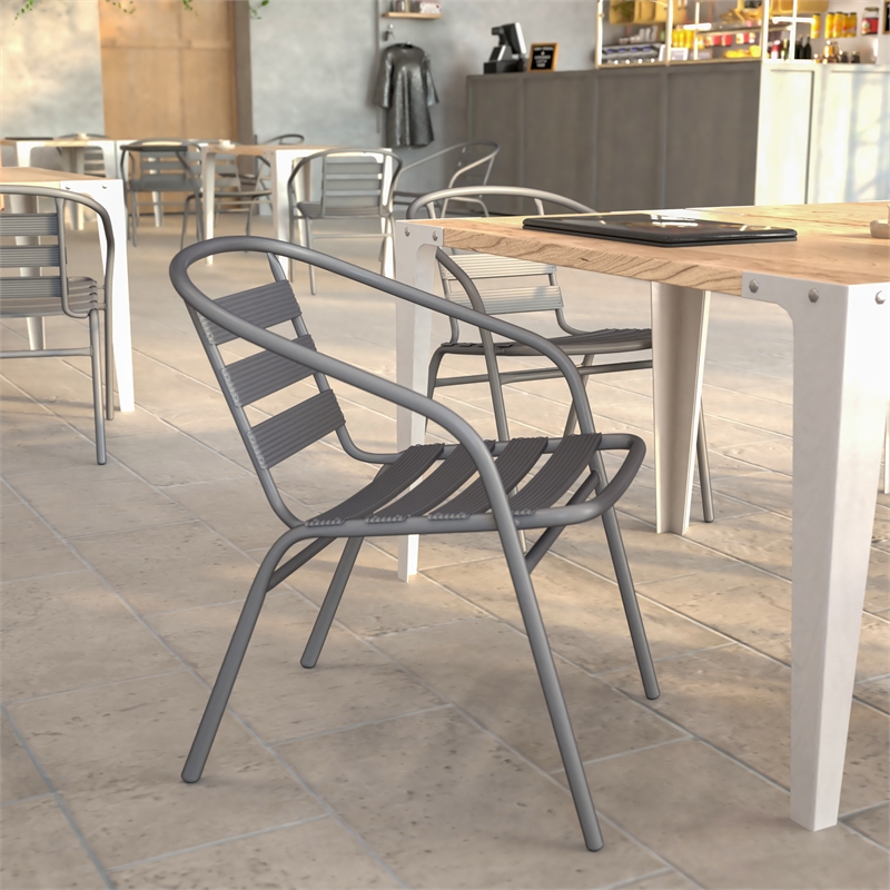 Flash Furniture Lila Aluminum Restaurant Stack Chair in Silver