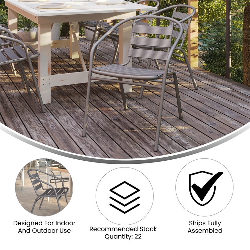 Flash Furniture Lila Aluminum Restaurant Stack Chair in Silver