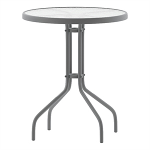 Flash Furniture Bellamy 23.75&quot Round Metal Table with Glass Top in Silver