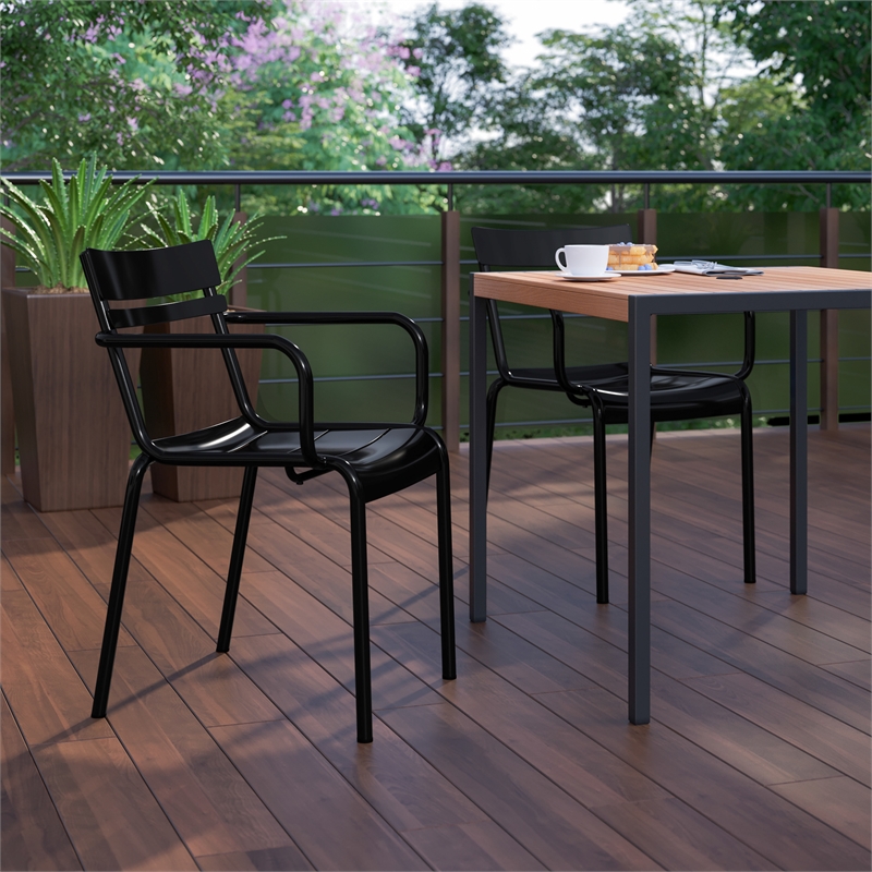 Flash Furniture Nash 2-Slat Indoor/Outdoor Modern Metal Chair in Black