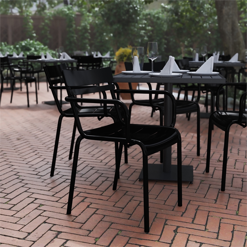 Flash Furniture Nash 2-Slat Indoor/Outdoor Modern Metal Chair in Black