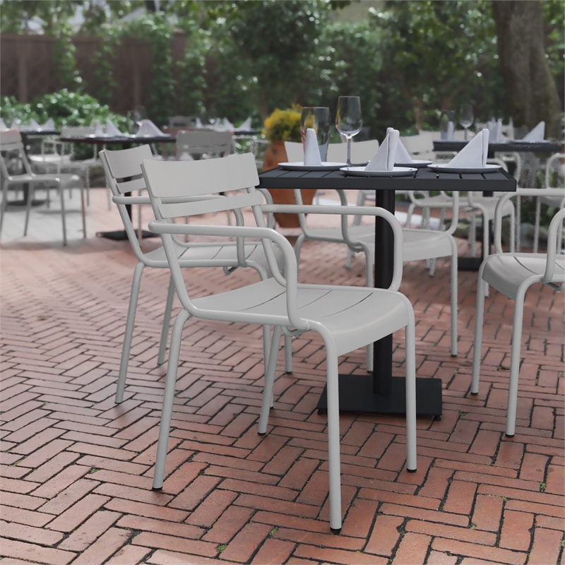 Flash Furniture Nash 2-Slat Indoor/Outdoor Modern Metal Chair in Silver