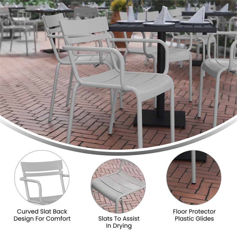 Flash Furniture Nash 2-Slat Indoor/Outdoor Modern Metal Chair in Silver