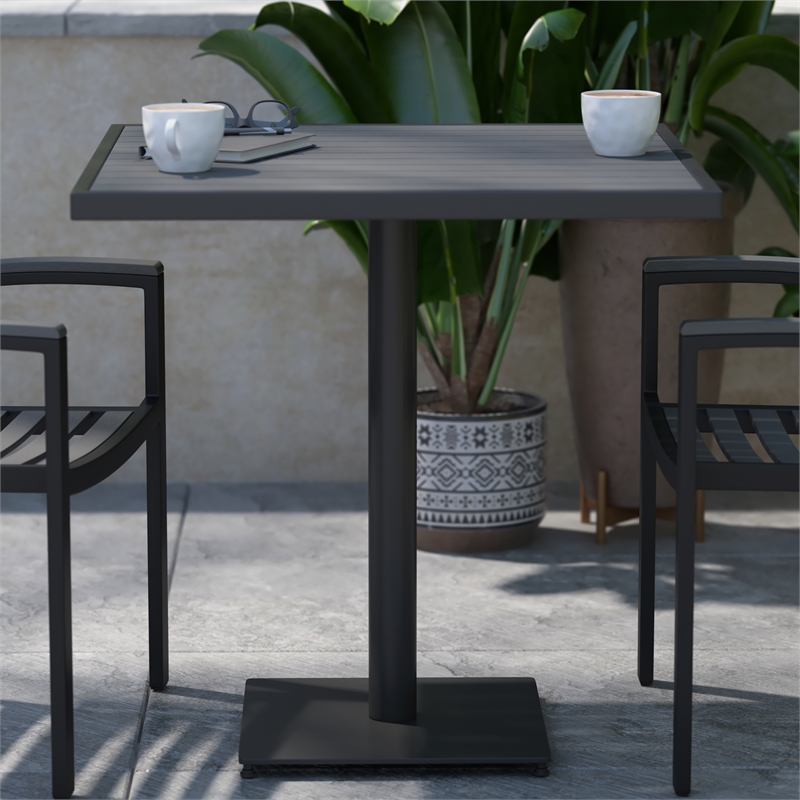 Flash Furniture Lark Square Metal Patio Dining Table with Poly Slats in Gray