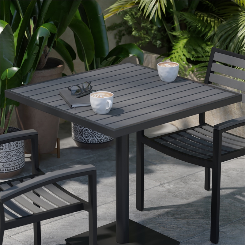 Flash Furniture Lark Square Metal Patio Dining Table with Poly Slats in Gray