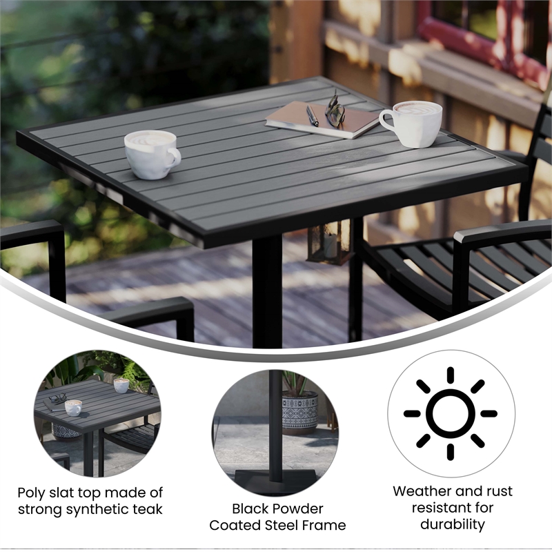 Flash Furniture Lark Square Metal Patio Dining Table with Poly Slats in Gray