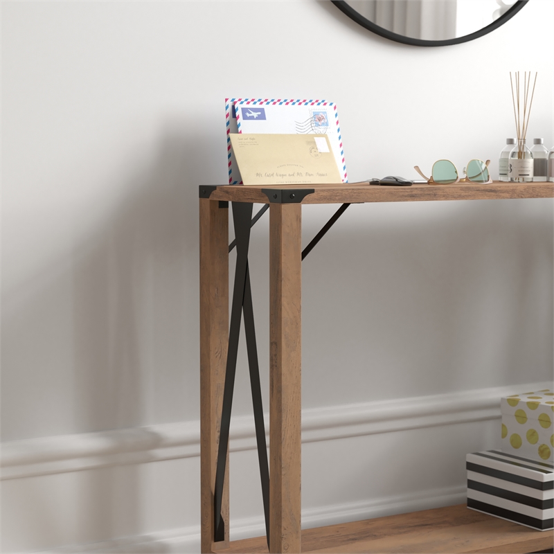 Flash Furniture Wyatt 2-Tier Engineered Wood Console Table in Rustic Oak