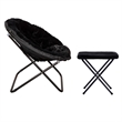 Flash Furniture Folding XL Faux Fur Saucer Chair with Ottoman - Black/Black
