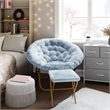 Folding XL Faux Fur Saucer Chair with Ottoman - Dusty Aqua/Soft Gold