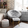 Folding XL Faux Fur Saucer Chair with Ottoman - Gray/Soft Gold