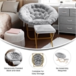 Folding XL Faux Fur Saucer Chair with Ottoman - Gray/Soft Gold