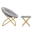 Folding XL Faux Fur Saucer Chair with Ottoman - Gray/Soft Gold