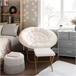 Folding XL Faux Shearling Saucer Chair with Ottoman - Ivory/Soft Gold