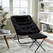 Oversized Folding Faux Fur Saucer Chair with Ottoman - Black/Black