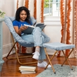 Oversized Folding Faux Fur Saucer Chair with Ottoman - Dusty Aqua/Soft Gold