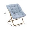 Oversized Folding Faux Fur Saucer Chair with Ottoman - Dusty Aqua/Soft Gold