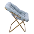 Oversized Folding Faux Fur Saucer Chair with Ottoman - Dusty Aqua/Soft Gold