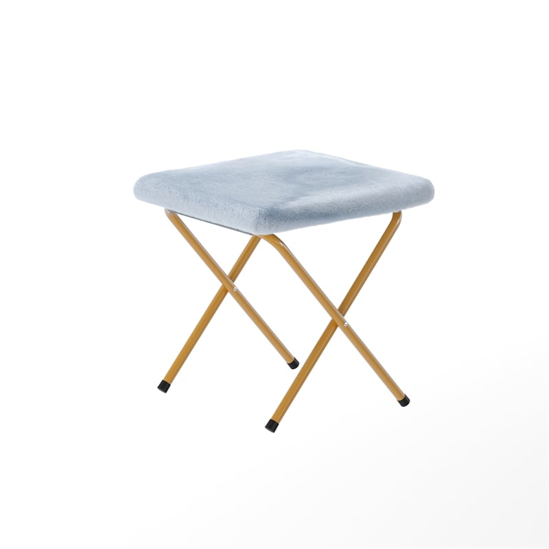 Oversized Folding Faux Fur Saucer Chair with Ottoman - Dusty Aqua/Soft Gold