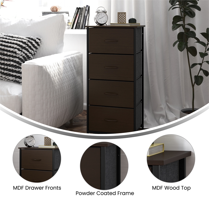 Flash Furniture 4 Drawer Dresser in Brown Wood Top/Black Iron Frame
