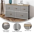5 Drawer Dresser-Oak Wood Top/White Iron Frame/Beige Drawers with White Handles