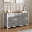 5 Drawer Dresser-Oak Wood Top/White Iron Frame/Beige Drawers with White Handles