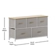 5 Drawer Dresser-Oak Wood Top/White Iron Frame/Beige Drawers with White Handles