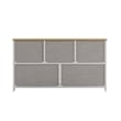 5 Drawer Dresser-Oak Wood Top/White Iron Frame/Beige Drawers with White Handles