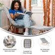 Oversized Folding Faux Fur Saucer Chair with Ottoman - Gray/Soft Gold
