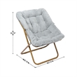 Oversized Folding Faux Fur Saucer Chair with Ottoman - Gray/Soft Gold