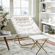 Oversized Folding Faux Shearling Saucer Chair with Ottoman - Ivory/Soft Gold