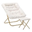 Oversized Folding Faux Shearling Saucer Chair with Ottoman - Ivory/Soft Gold