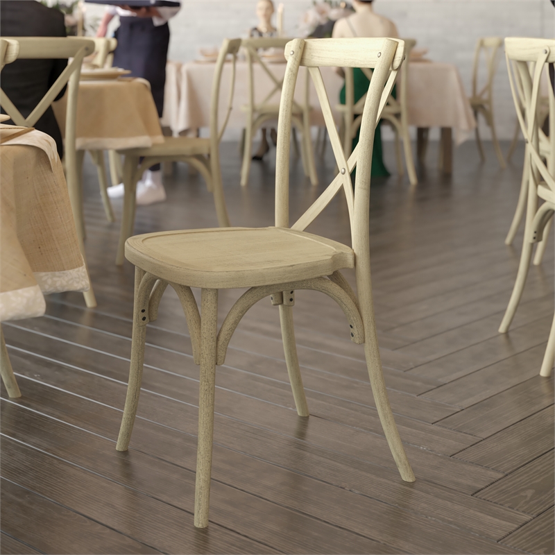 Indoor/Outdoor Commercial Grade Wood Look Resin Cross Back Chair in Light Oak