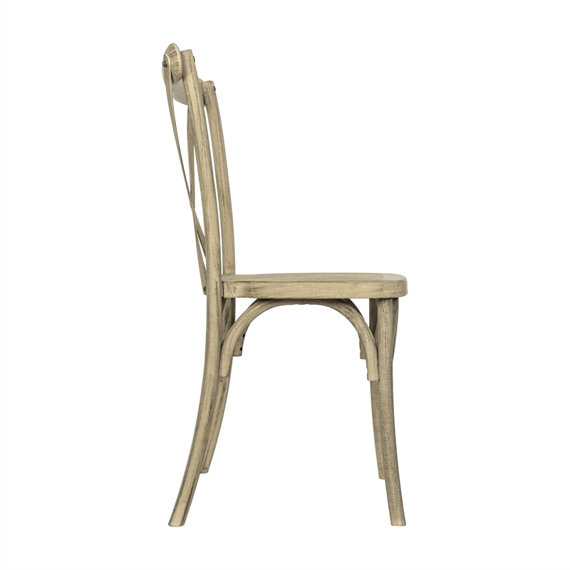 Indoor/Outdoor Commercial Grade Wood Look Resin Cross Back Chair in Light Oak