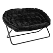 Folding Faux Fur Double Saucer Chair with Steel Frame - Black/Black