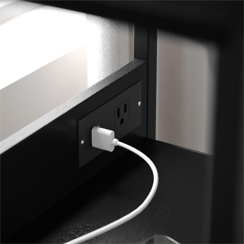 3 Fabric Drawer Nightstand with 2 USB Port/1 Outlet Charging Station in Charc/Bk