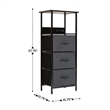 3 Fabric Drawer Nightstand with 2 USB Port/1 Outlet Charging Station in Charc/Bk