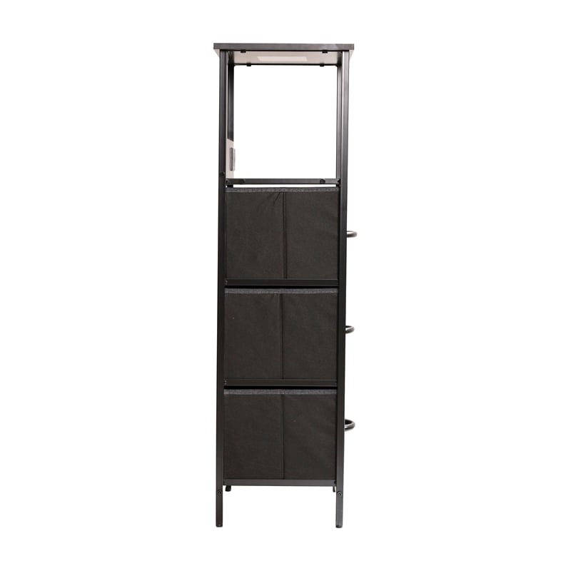 3 Fabric Drawer Nightstand with 2 USB Port/1 Outlet Charging Station in Charc/Bk