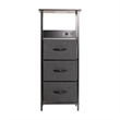 3 Fabric Drawer Nightstand with 2 USB Port/1 Outlet Charging Station in Charc/Bk