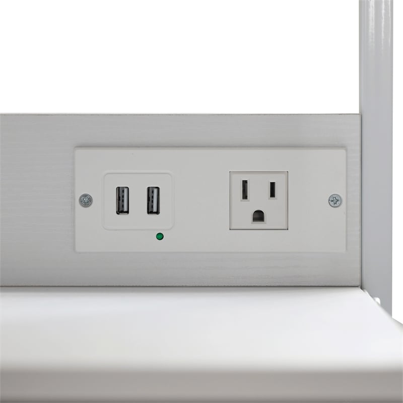 3 Fabric Drawer Nightstand with 2 USB Port/1 Outlet Charging Station in Gray/Wht