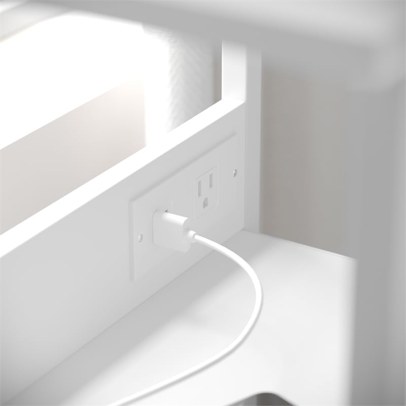 3 Fabric Drawer Nightstand with 2 USB Port/1 Outlet Charging Station in Gray/Wht