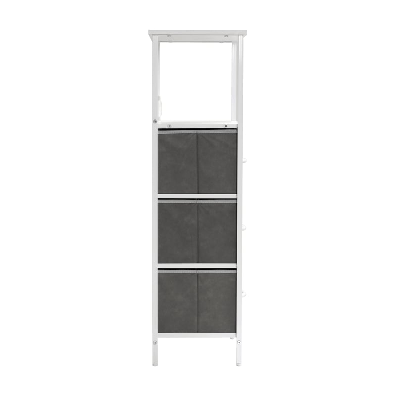 3 Fabric Drawer Nightstand with 2 USB Port/1 Outlet Charging Station in Gray/Wht