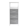 3 Fabric Drawer Nightstand with 2 USB Port/1 Outlet Charging Station in Gray/Wht