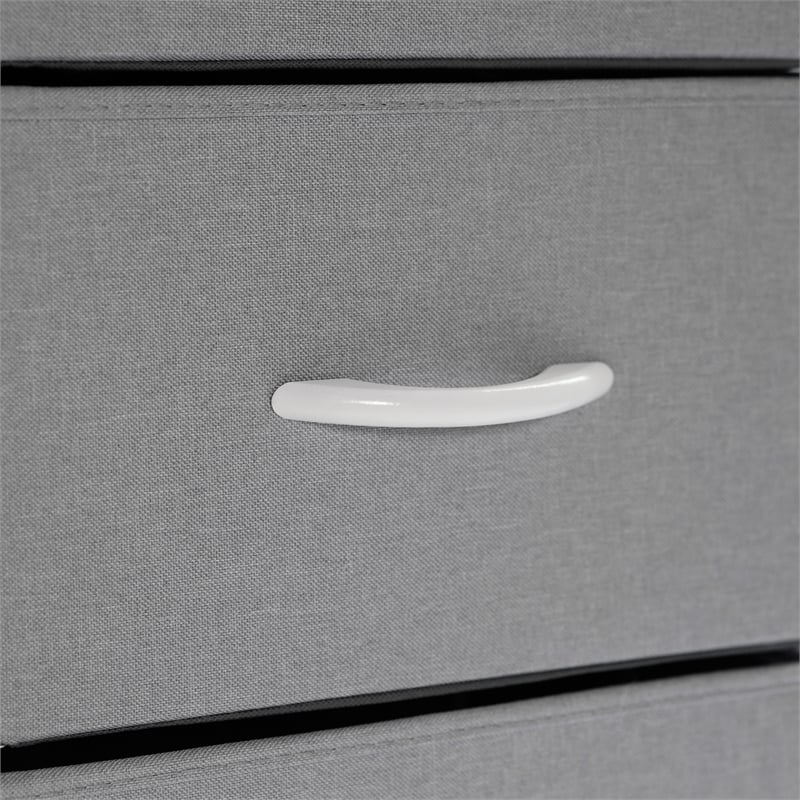3 Fabric Drawer Nightstand with 2 USB Port/1 Outlet Charging Station in Gray/Wht