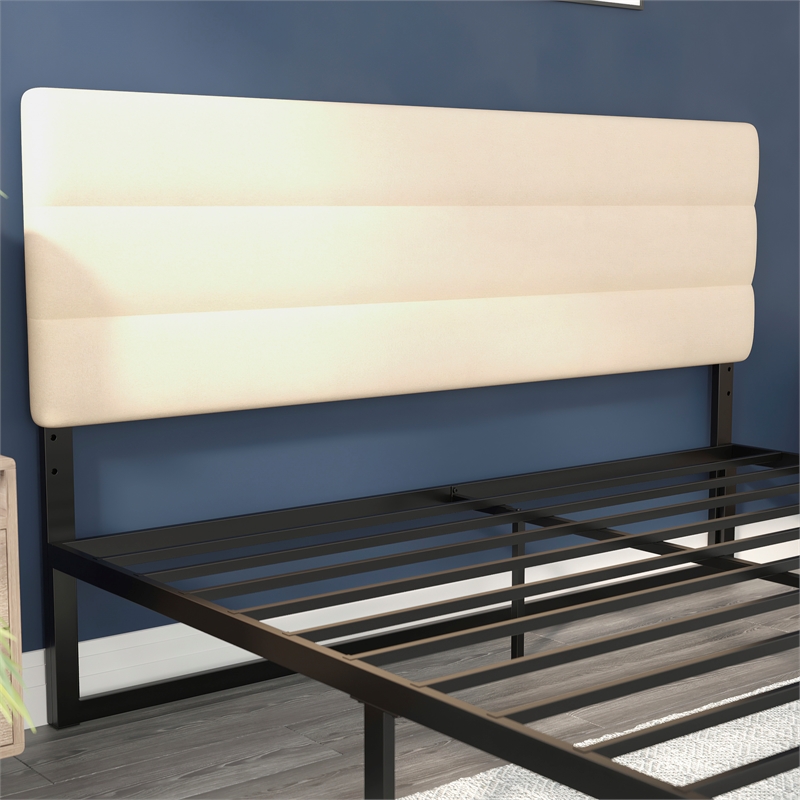 Universal Fit Tufted Upholstered Headboard in Cream Fabric - King