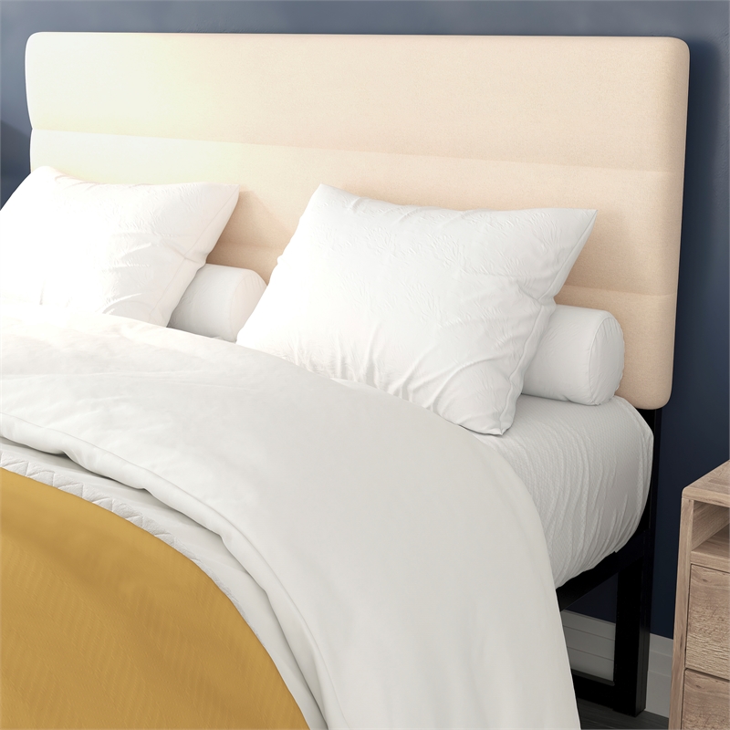 Universal Fit Tufted Upholstered Headboard in Cream Fabric - Queen