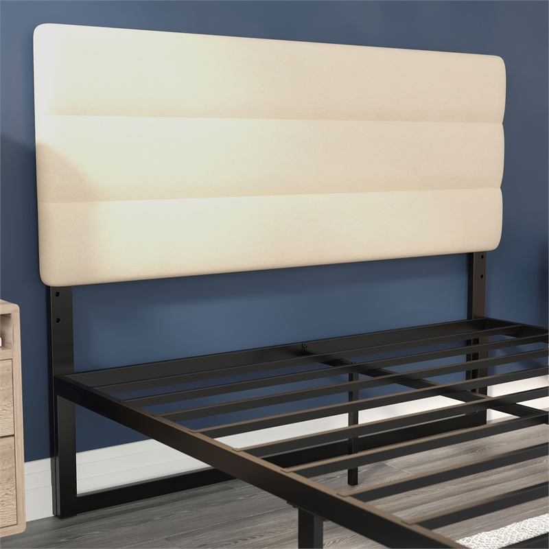 Universal Fit Tufted Upholstered Headboard in Cream Fabric - Queen