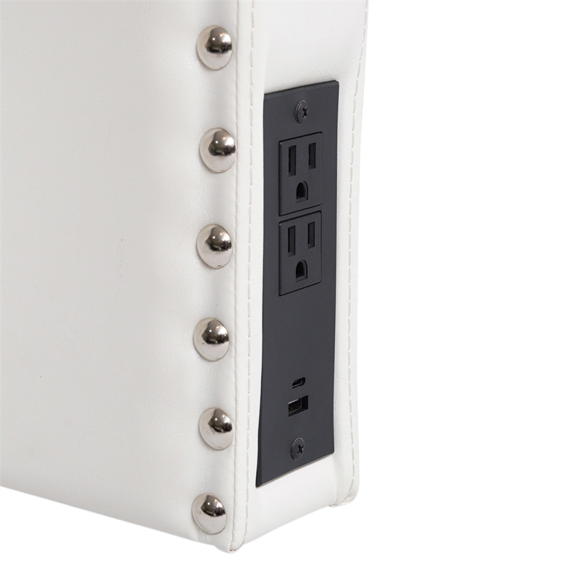 Contoured Twin Headboard with 2 Power Outlets 1 USB and 1 USB-C Port in White