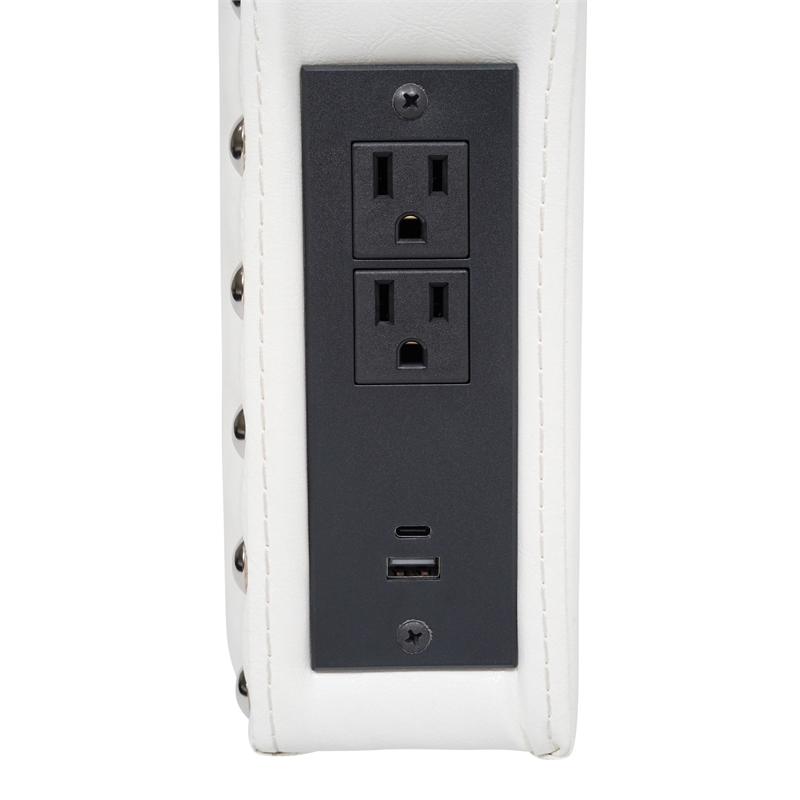 Contoured Twin Headboard with 2 Power Outlets 1 USB and 1 USB-C Port in White