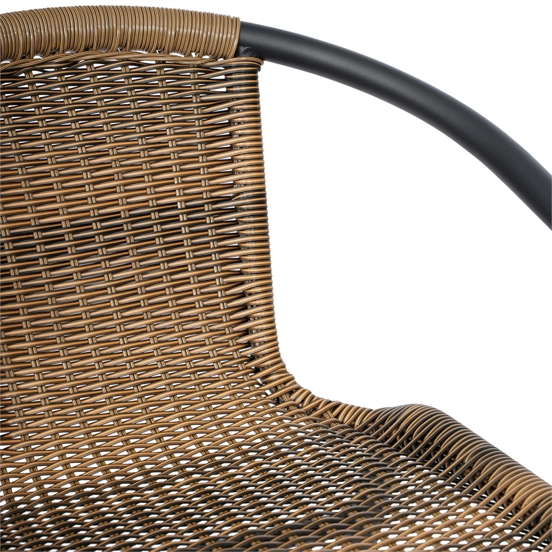 Commercial Indoor-Outdoor Rattan Restaurant Barstool Medium Brown/Black-Set of 2