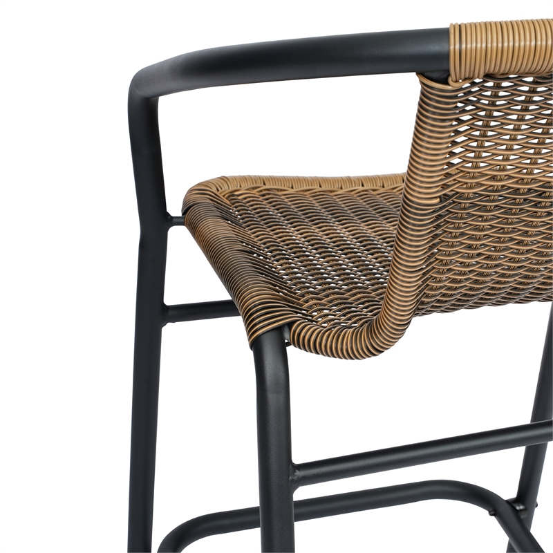 Commercial Indoor-Outdoor Rattan Restaurant Barstool Medium Brown/Black-Set of 2